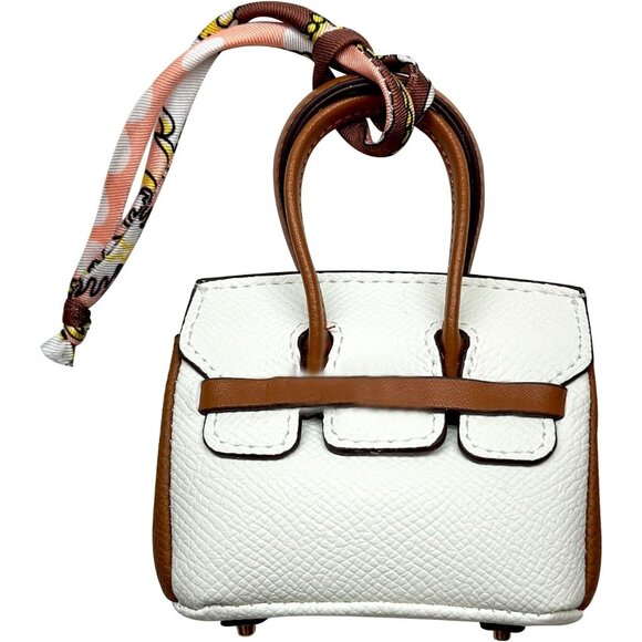 Women's Cute Mini Leather Key Chain Charm Clothing Pocket Off White Tote Bag - Picture 1 of 7